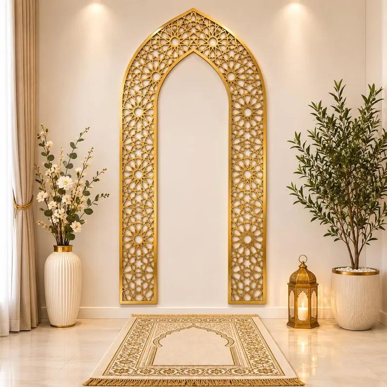Mehrab Sharif Islamic Wall Art – Elegant Mosque Prayer Arch Wall Decor for Muslim Home